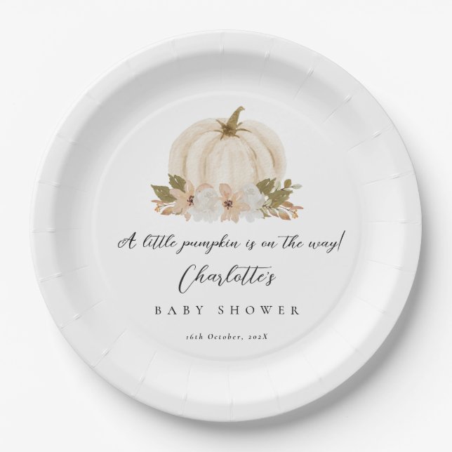 Watercolor Little Pumpkin Baby Shower Paper Plate (Front)