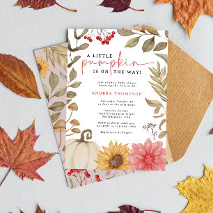 Watercolor Little Pumpkin Fall Autumn Baby Shower Invitation