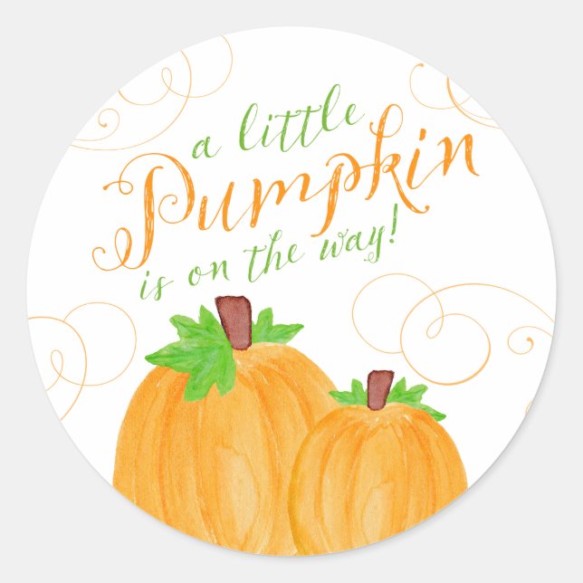 Watercolor Little Pumpkin Fall Baby Shower Classic Round Sticker (Front)