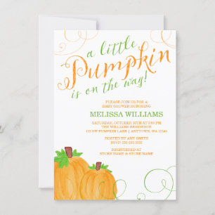 Watercolor Little Pumpkin Fall Baby Shower Invitation