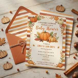 Watercolor Little Pumpkin Fall Baby Shower Invitation