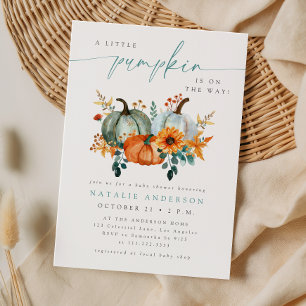 Watercolor Little Pumpkin Fall Baby Shower Invitation