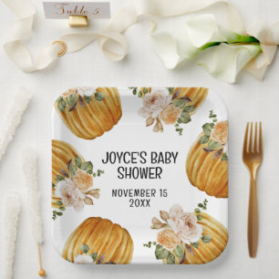 Watercolor Little Pumpkin Fall Baby Shower Paper Plate