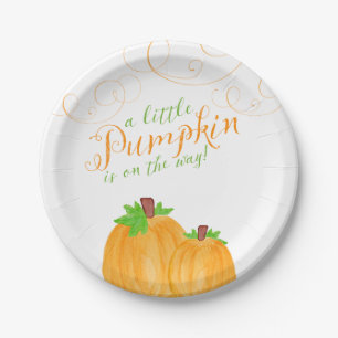 Watercolor Little Pumpkin Fall Baby Shower Paper Plate