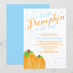 Watercolor Little Pumpkin Fall Boy Baby Shower Invitation