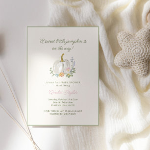 Watercolor Little Pumpkin Floral Fall Baby Shower Invitation