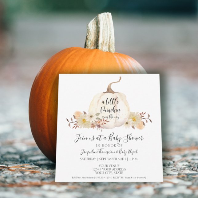 Watercolor Little Pumpkin Floral Leaf Baby Shower Invitation (Creator Uploaded)