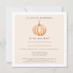 Watercolor Little Pumpkin On The Way Baby Shower Invitation
