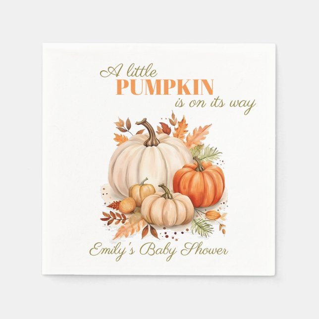 Watercolor Little Pumpkin Orange Baby Shower  Napkin (Front)