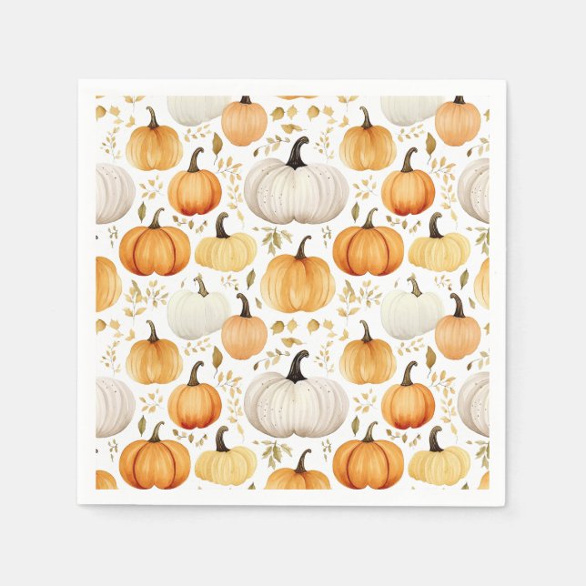 Watercolor Little Pumpkin Patterned Napkin (Front)