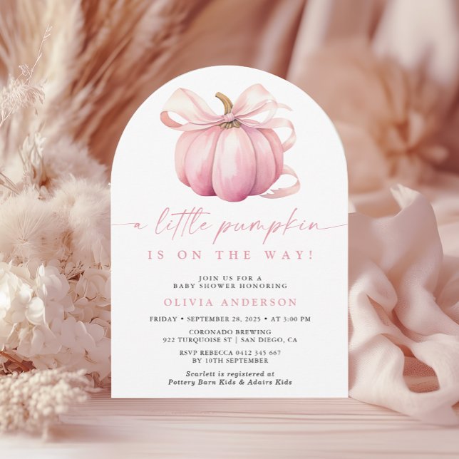 Watercolor Little Pumpkin Pink Girl Baby Shower Invitation (Creator Uploaded)