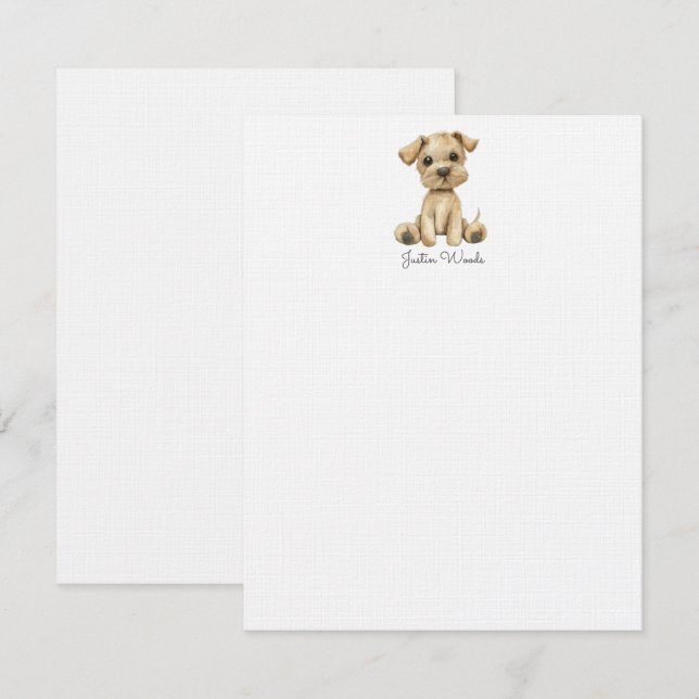 Watercolor Little Puppy Dog Personalised Card (Front/Back)