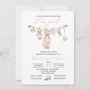 Watercolor Little putter is on the way baby shower Invitation