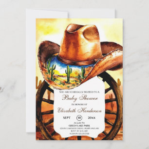 Watercolor Little Rodeo Cowboy Baby Shower Invitation
