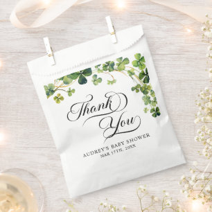 Watercolor Little Shamrock Script  Baby Shower Favour Bags
