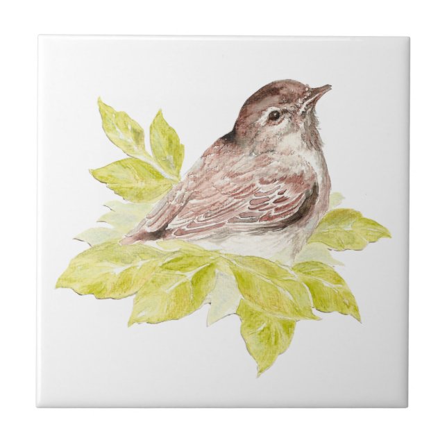 Watercolor Little Sparrow Bird Wildlife Art Tile (Front)