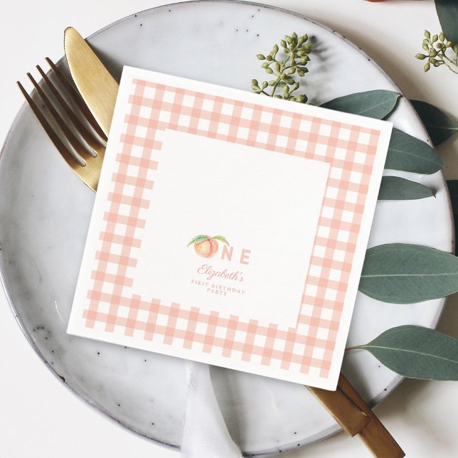 Watercolor Little Sweet Peach is One 1st Birthday Napkin (Creator Uploaded)