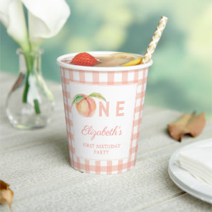 Watercolor Little Sweet Peach is One 1st Birthday Paper Cups