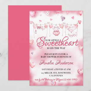 Watercolor Little Sweetheart Valentine Baby Shower Invitation