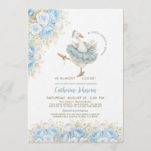 Watercolor Little Sweetie Goose Floral Baby Shower Invitation