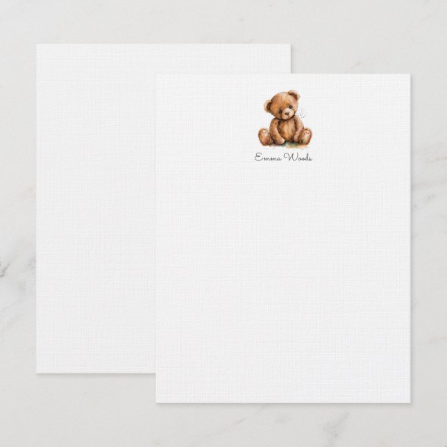 Watercolor Little Teddy Bear Personalised Card (Front/Back)