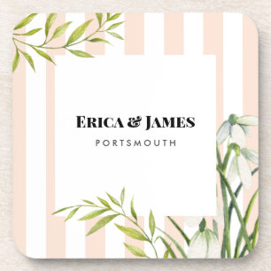 Watercolor Little White Snow Drops & Laurel Coaster