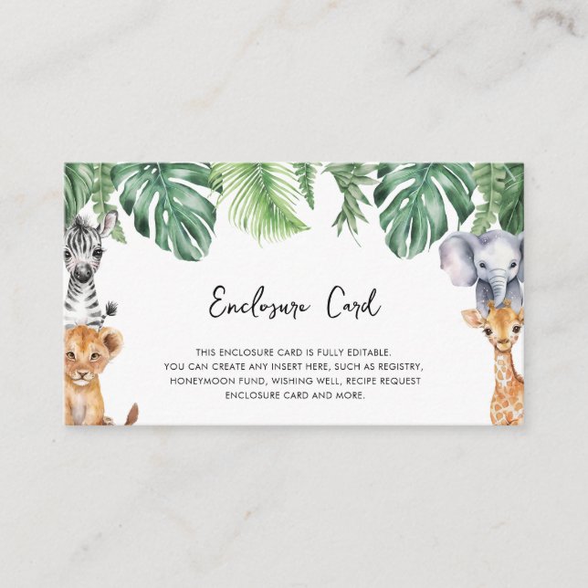 Watercolor Little Wild One Safari Baby Shower Enclosure Card (Front)
