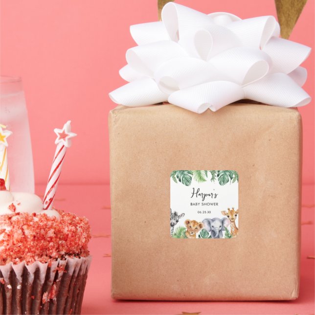 Watercolor Little Wild One Safari Baby Shower Square Sticker (Party)