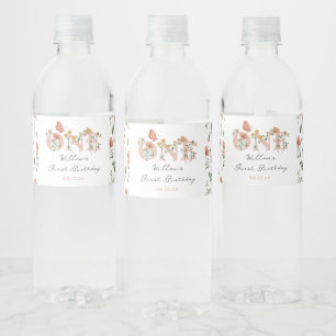 Watercolor Little Wildflower 1st Birthday Favours Water Bottle Label
