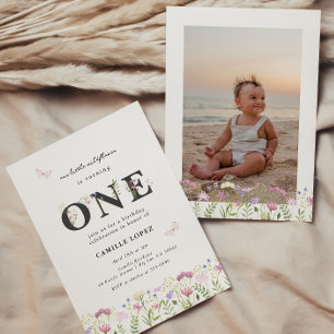Watercolor Little Wildflower 1st Birthday  Invitat Invitation
