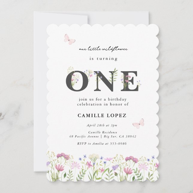 Watercolor Little Wildflower 1st Birthday  Invitat Invitation (Front)