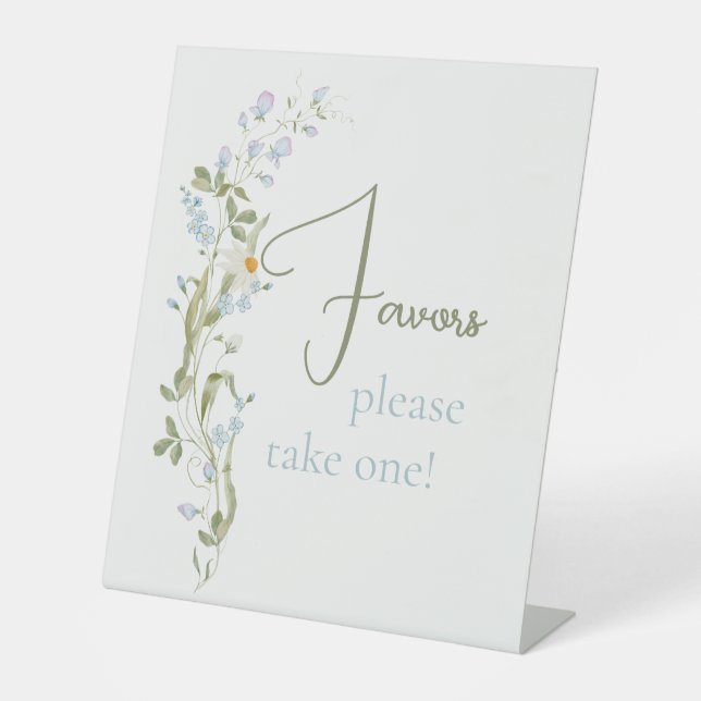 Watercolor Little Wildflower Baby Shower Favors Pedestal Sign (Front)