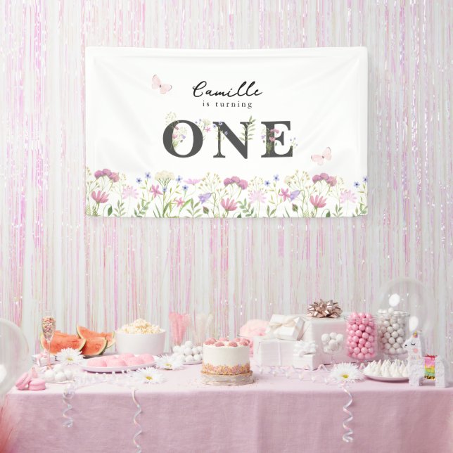 Watercolor Little Wildflower Birthday  Banner (Party)