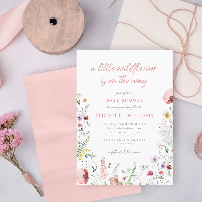 Watercolor Little Wildflower Girl Baby Shower Invitation (Creator Uploaded)