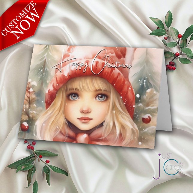 Watercolor Little Winter Fae Holiday Card (Customizable text)