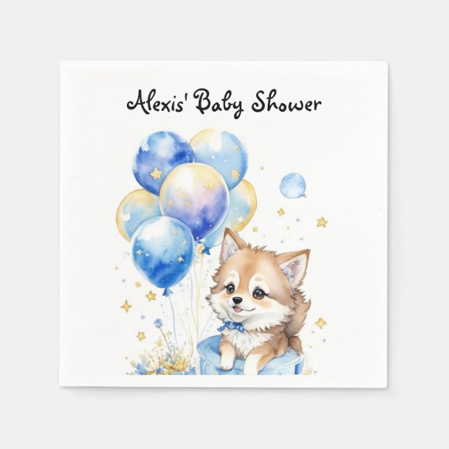 Watercolor little Wolf Baby Shower Napkin (Front)
