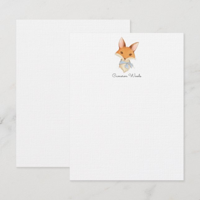 Watercolor Little Woodland Fox Personalised Card (Front/Back)