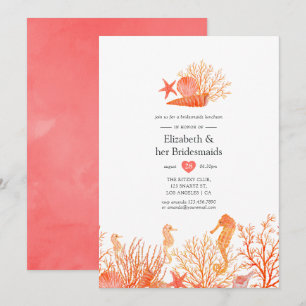 Watercolor Living Coral Beach Bridesmaids Luncheon Invitation