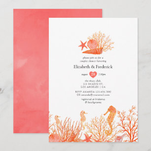 Watercolor Living Coral Beach Couples Shower Invitation