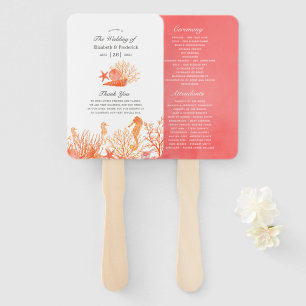 Watercolor Living Coral Beach Wedding Program Hand Fan