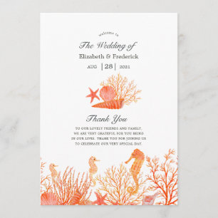 Watercolor Living Coral Beach Wedding Programme