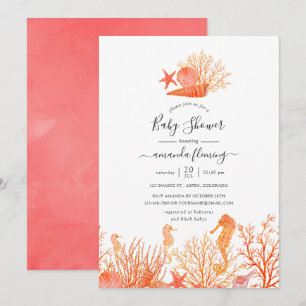 Watercolor Living Coral Under the Sea Baby Shower Invitation