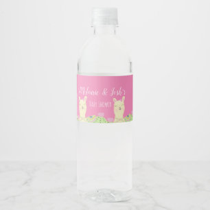 Watercolor llama baby shower party animals water bottle label