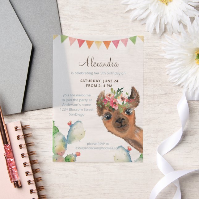 Watercolor Llama Birthday Vellum Invitations (Wedding)