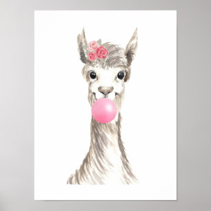 Watercolor Llama Blowing Bubble Poster