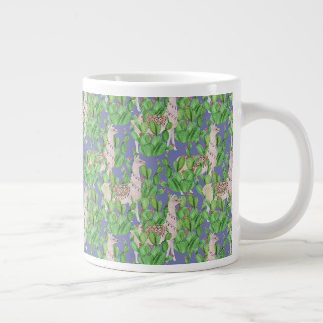 Watercolor Llama & Catus Pattern Large Coffee Mug (Right)
