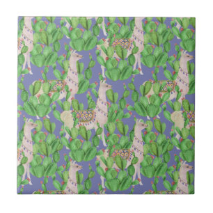 Watercolor Llama & Catus Pattern Tile