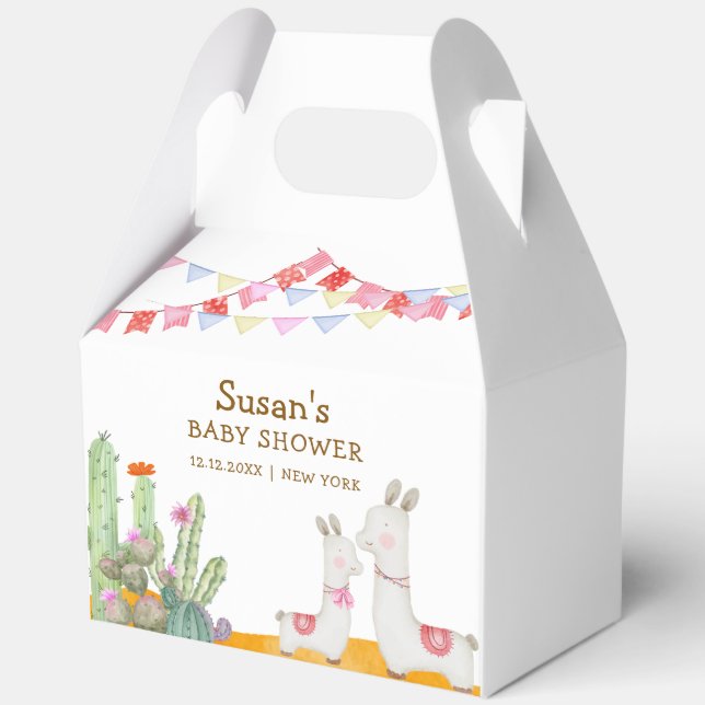 Watercolor Llama Desert Cactus Fiesta Baby Shower  Favour Box (Back)
