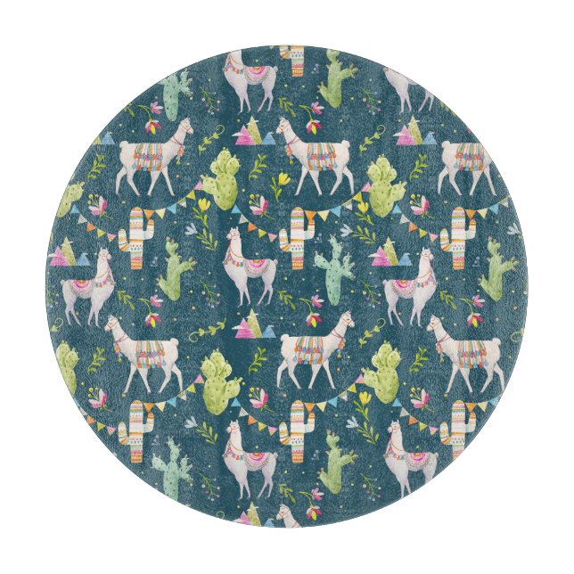 Watercolor Llama Flag Pattern Cutting Board (Front)