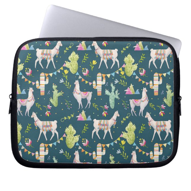 Watercolor Llama Flag Pattern Laptop Sleeve (Front)